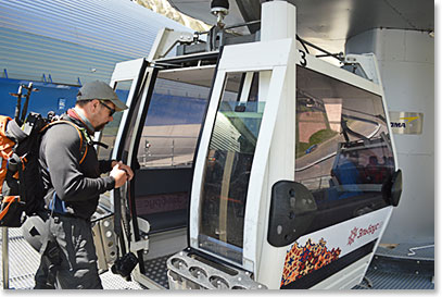 We then boarded the gondola for our ride up. We took only two chairs to the Mir Station at 11,300 feet on the way up. This allowed us to hike and acclimatize on the snow as we climbed toward Karina's Barrel, which is located at 13,900 feet