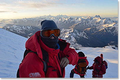 Sunrise high on Mount Elbrus