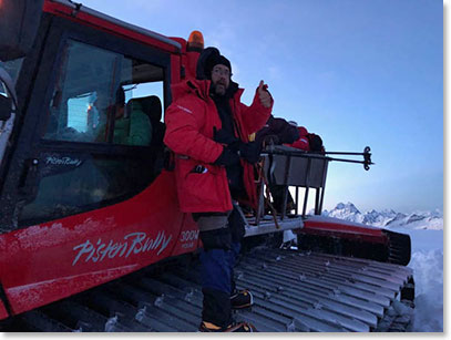 Joe getting in the snowcat