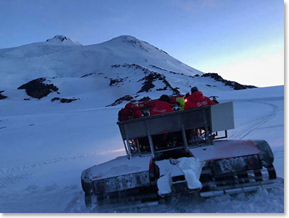 Taking off in the snowcat