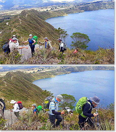 Climbing around the crater of Cuicocha lake volcano
