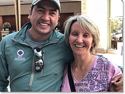Joaquin, Berg Adventures guide, is thrilled to see Margaret again