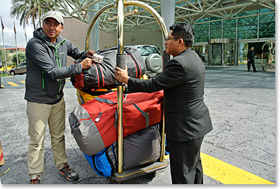 Joaquin helping carry our duffel bags at the Marriott Hotel in Quito