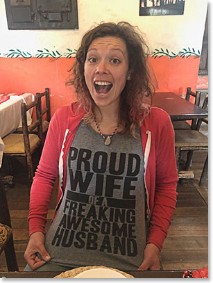 October 14 is Gabby and her husband Travis’s first anniversary! She showed up at breakfast wearing a t-shirt that she had made with a message sent home to Travis in Colorado