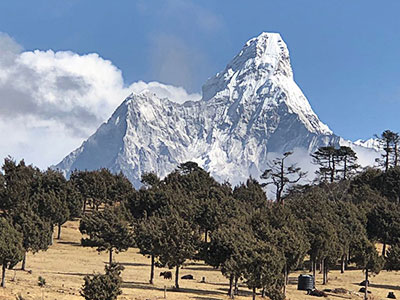 We walked from Namche to Khunde and we had fantastic views of Ama Dablam along the way