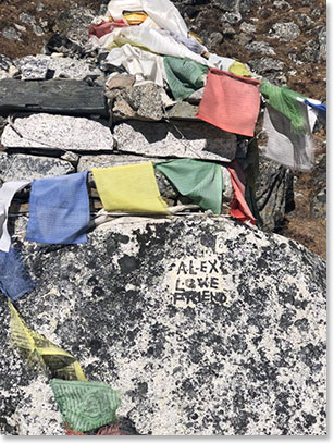 Alex Lowe’s Memorial at the terminal moraine on the Khumbu Glacier