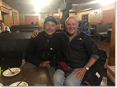 Wally Berg and Ang Temba at the Himalayan Lodge in Gorak Shep