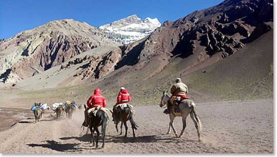 Each day during the season, the Playa Ancha, the long approach up the Harcones Valley toward Plaza de Mulas is full of mules, dust, and mountaineers approaching the higher stages of this great mountain.