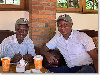 Julius and Eric having cappuccino at the Arusha Coffee Lodge