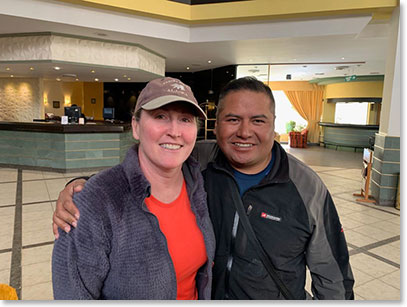 Micheline, Chris and Berg Adventures guides; Osvaldo and Sergio, at Hotel Europa in La Paz; getting ready to leave to the Huayna Potosi climb.