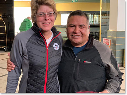 Micheline, Chris and Berg Adventures guides; Osvaldo and Sergio, at Hotel Europa in La Paz; getting ready to leave to the Huayna Potosi climb.