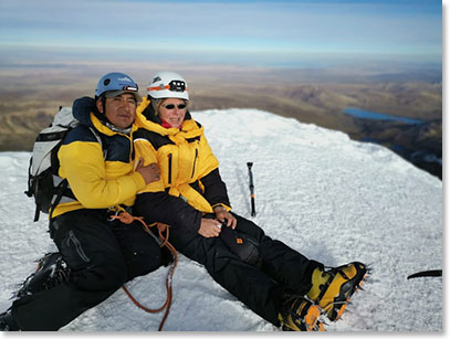 Chris and Berg Adventures guide on the summit of Huayna Potosi