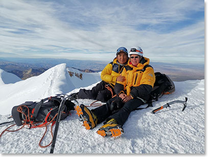 Chris and Berg Adventures guide on the summit of Huayna Potosi