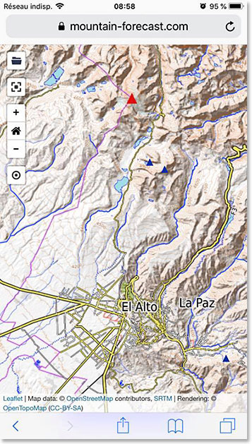 Map of Huayna Potosi and their drive from La Paz