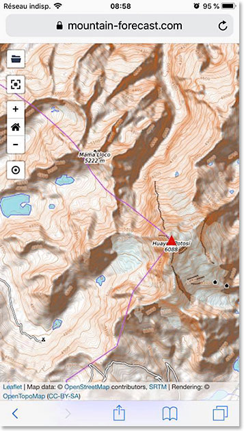 Map of Huayna Potosi and their drive from La Paz