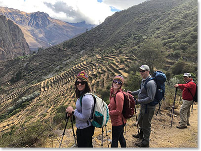 Hiking from Pumamarka  to  Ollantaytambo along precisely engineered terraces along the Inka trail