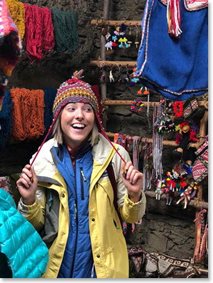 Christine trying on hats