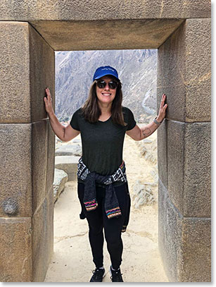 Hannah Clark at the Inca doorway at Ollantaytambo