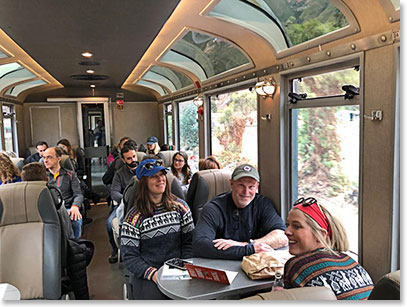 Team on the train to Machu Picchu, the ride is only 1hour and ½ – amazing views of Urubamba River along the way 