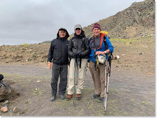 Rob, Chuck and Wally arriving at base camp