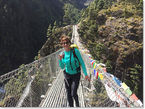 Crossing the Namche Bridge