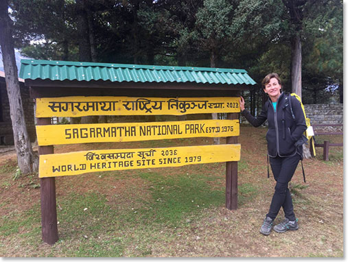Adriana by the entrance of Sagarmatha National Park