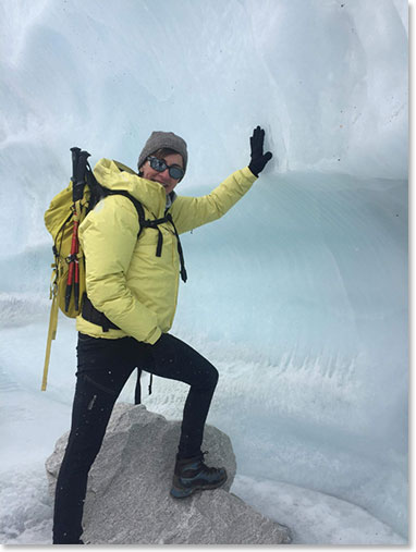 Adriana checks out the ice at Everest Base Camp 