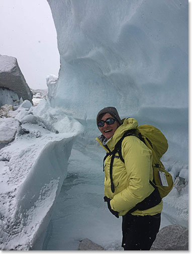 Adriana checks out the ice at Everest Base Camp