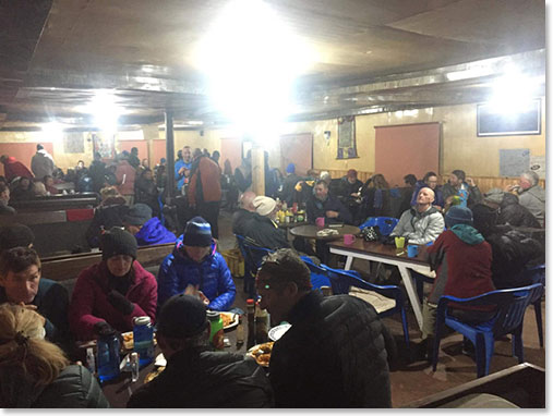 The Himalayan Lodge restaurant in the village of Gorak Shep is a gathering place for trekkers going up and down.
