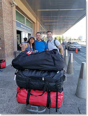 Duffel Bags!  Shannon and were met at the airport by Alex, BAI cook and mountain staff.